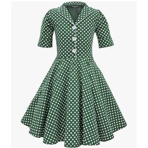 Black Butterfly Vintage Inspired Girls Dress 11-12 Green/White Polka‎ Dot